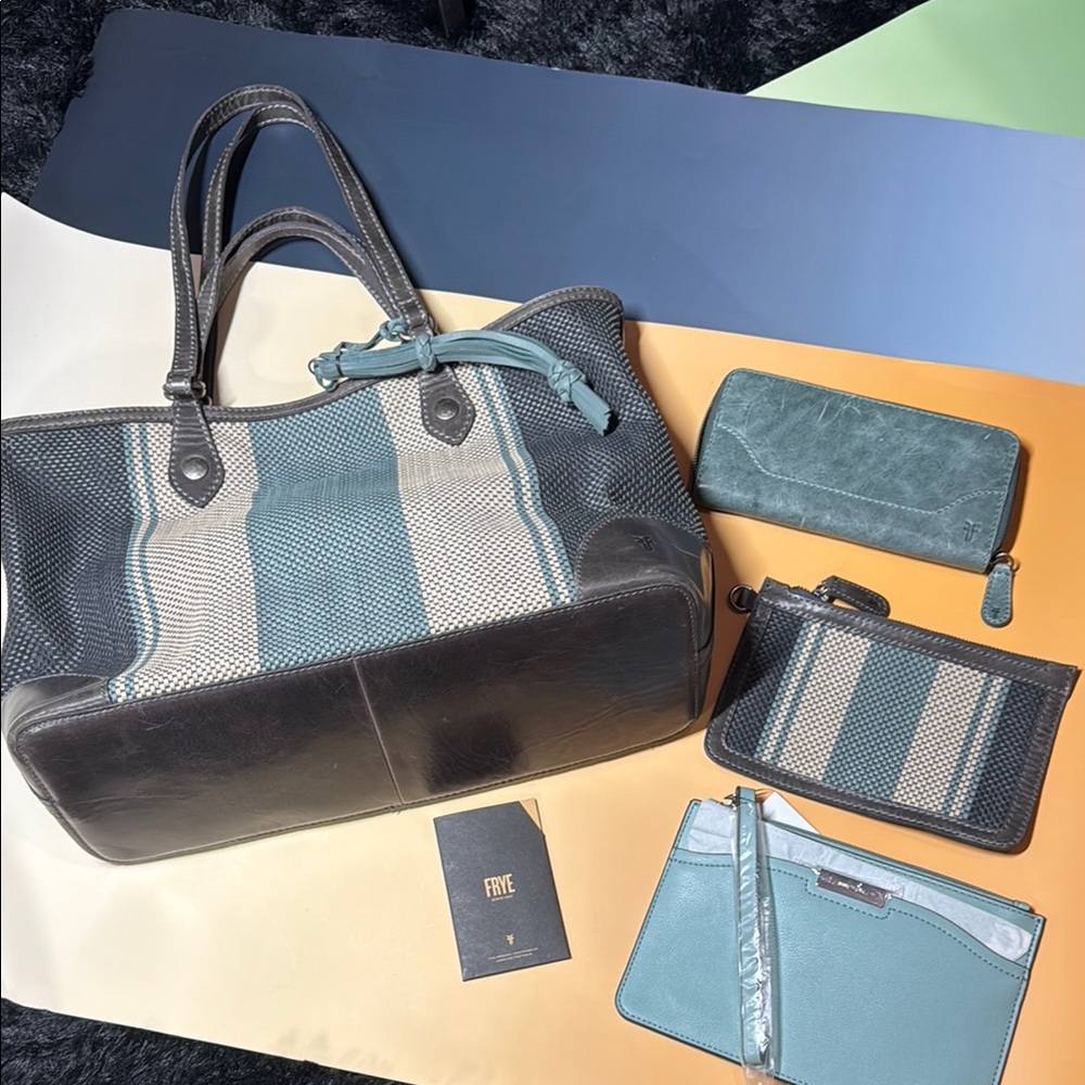 FRYE Bundle Tote Bag & Matching Case, Wallet, and Nine West Clutch NWOT
